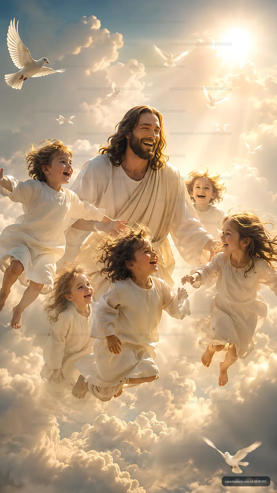 Jesus with children in clouds