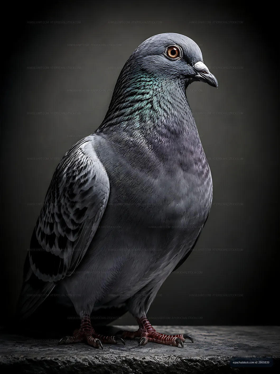 Close-up of a gray pigeon standing on a stone surface
