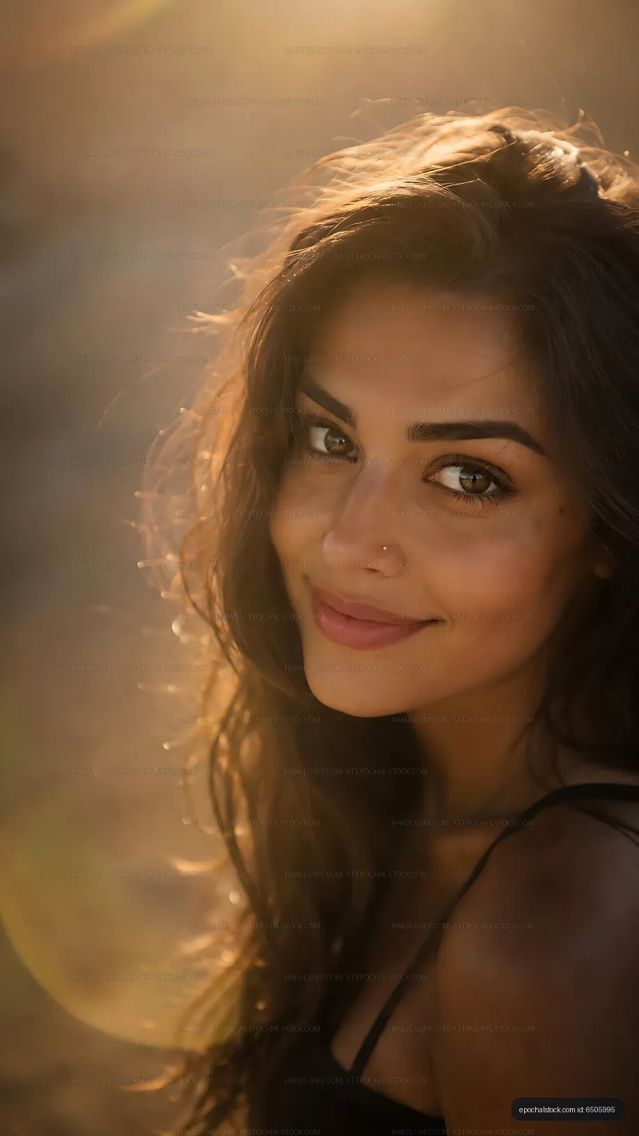 Woman with long hair smiling softly in natural light