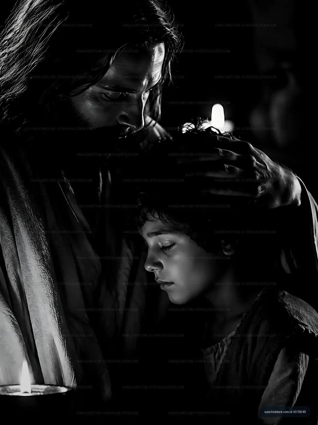 Father and son share a quiet moment by candlelight