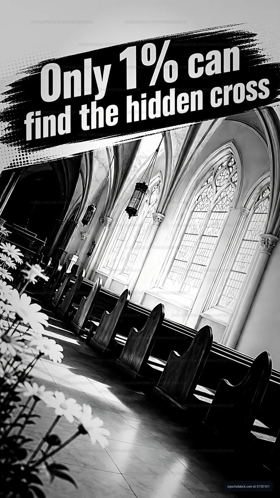 Hidden cross challenge in a church interior