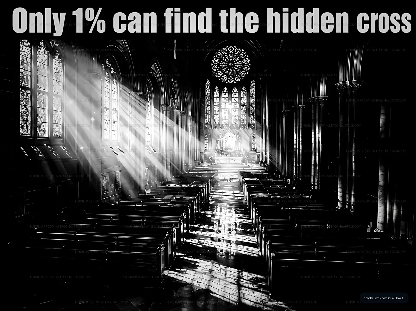 Hidden cross in historic church with rays of sunlight