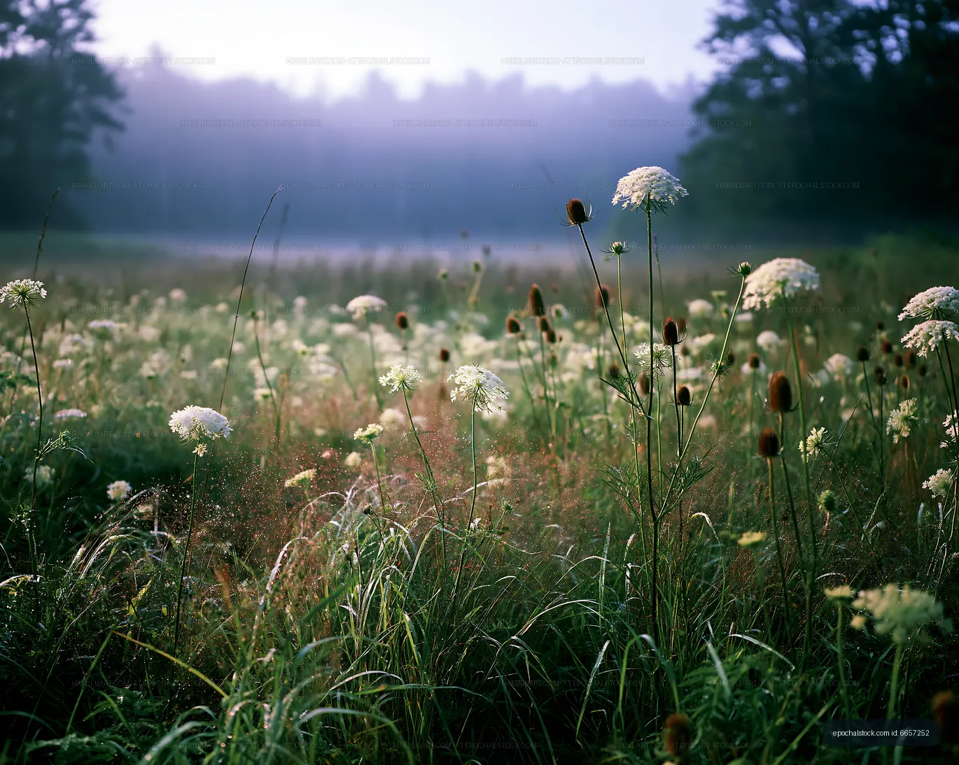 Morning light on a field of wildflowers in early summer