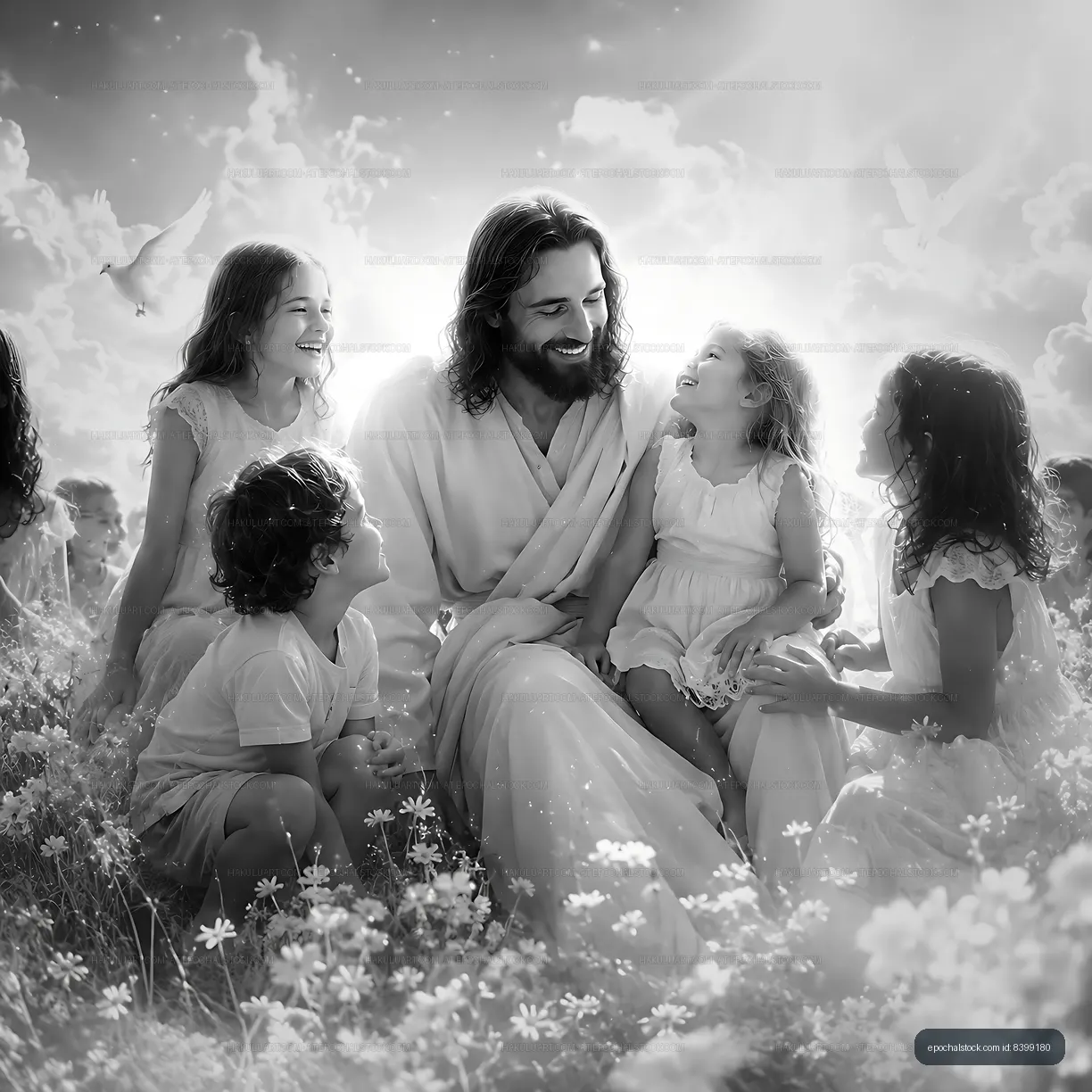 Joyful gathering in a field with children and a kind figure