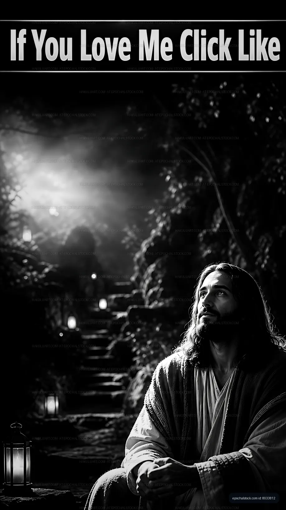 Man sitting in contemplation on a stairway with lanterns