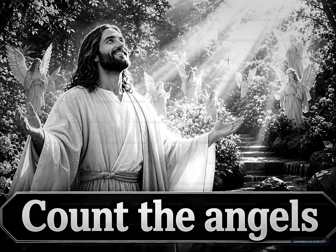 Count the angels in a serene garden setting