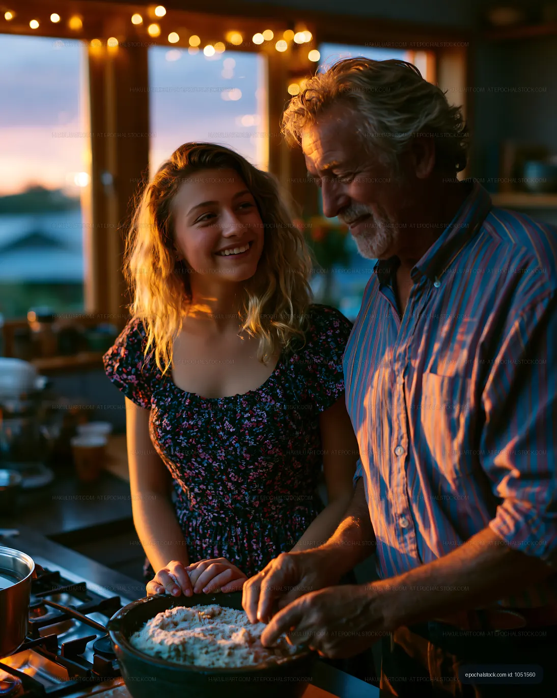 Father and daughter cooking together in a cozy kitchen
