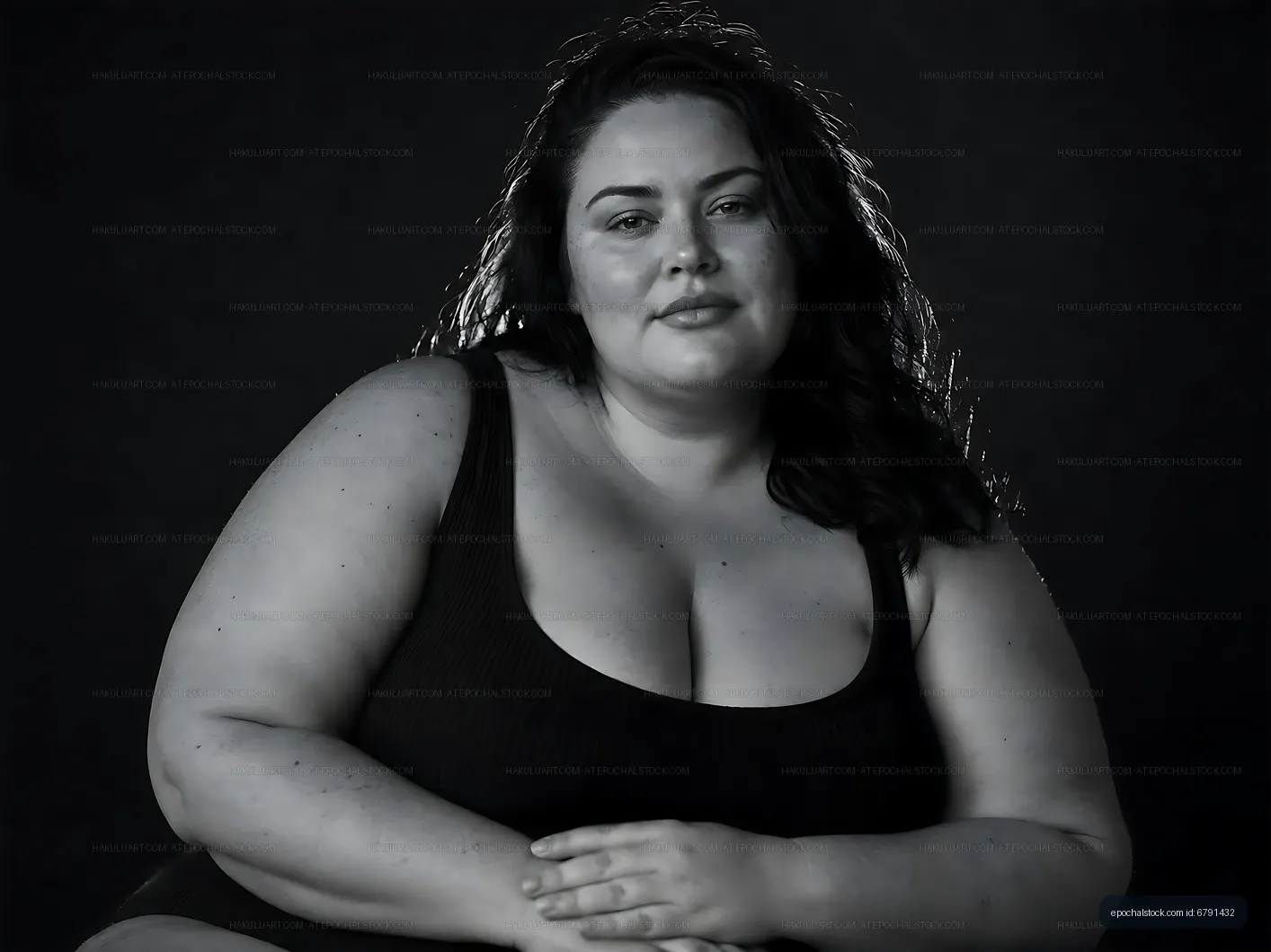 Portrait of a woman sitting in a swimsuit against a dark background