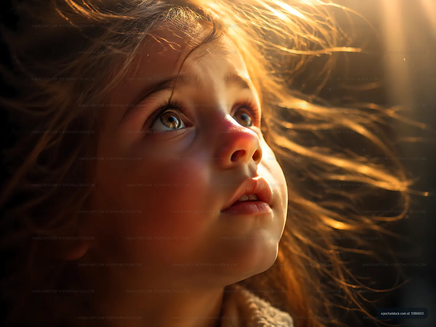 Child looking up with wonder and curiosity