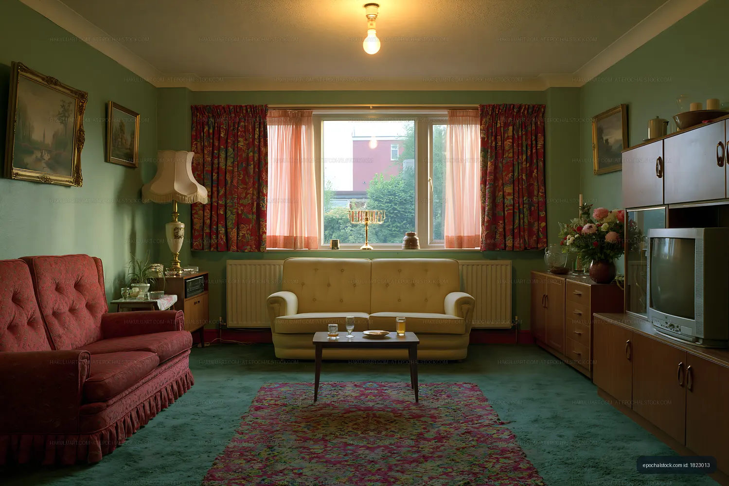 Living room with couches and window on a cloudy day