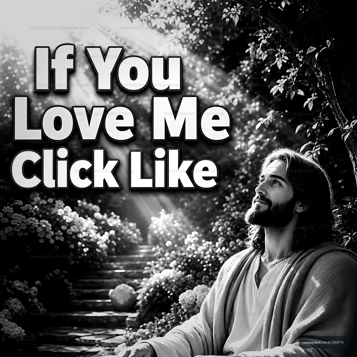Light shining on a man sitting in a garden with text overlay