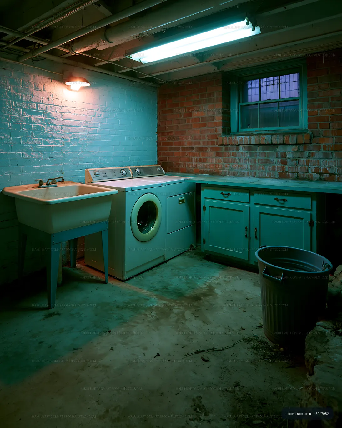 Old basement laundry room with washer and utility sink