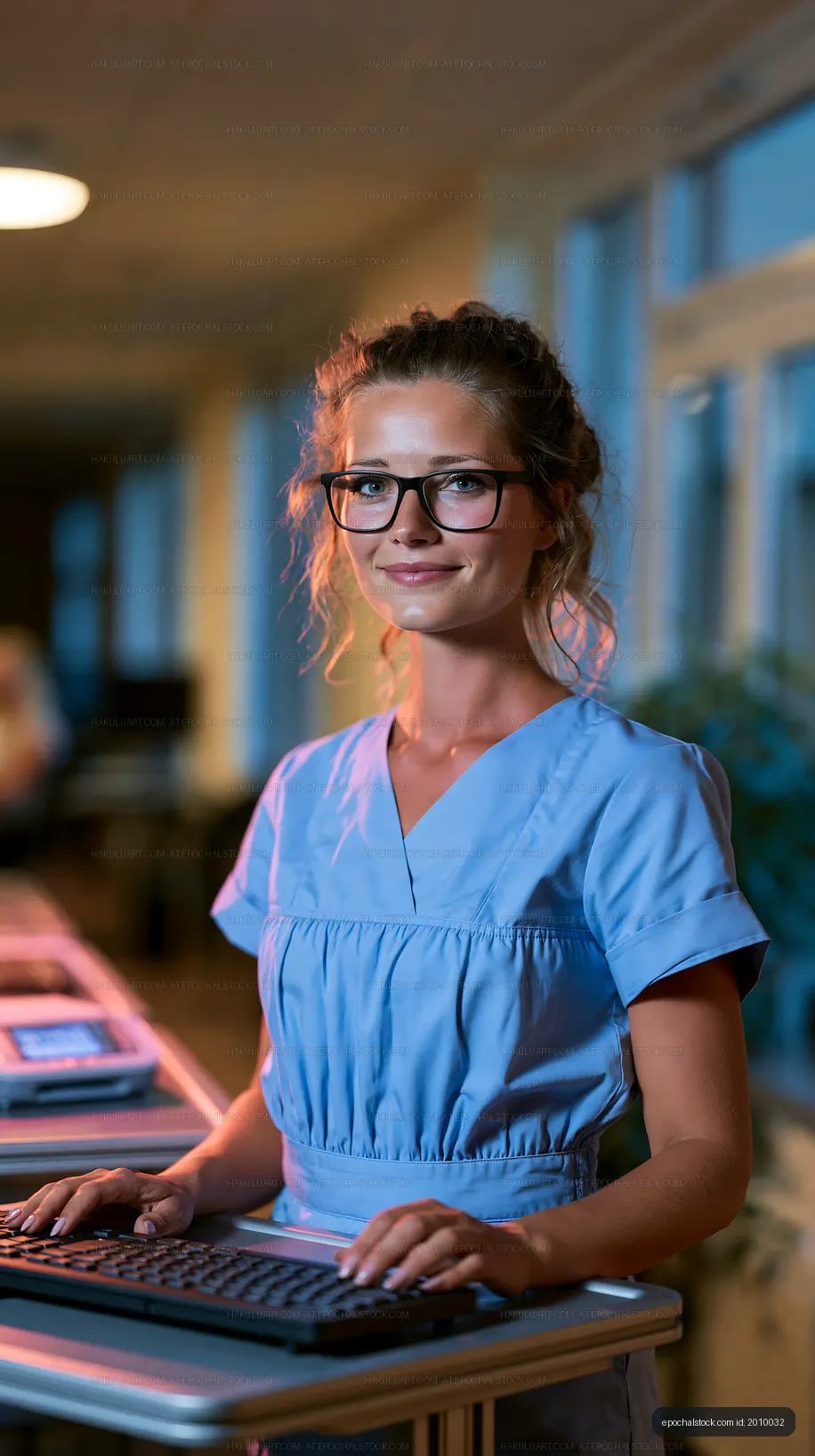 Nurse working at night in a modern healthcare facility