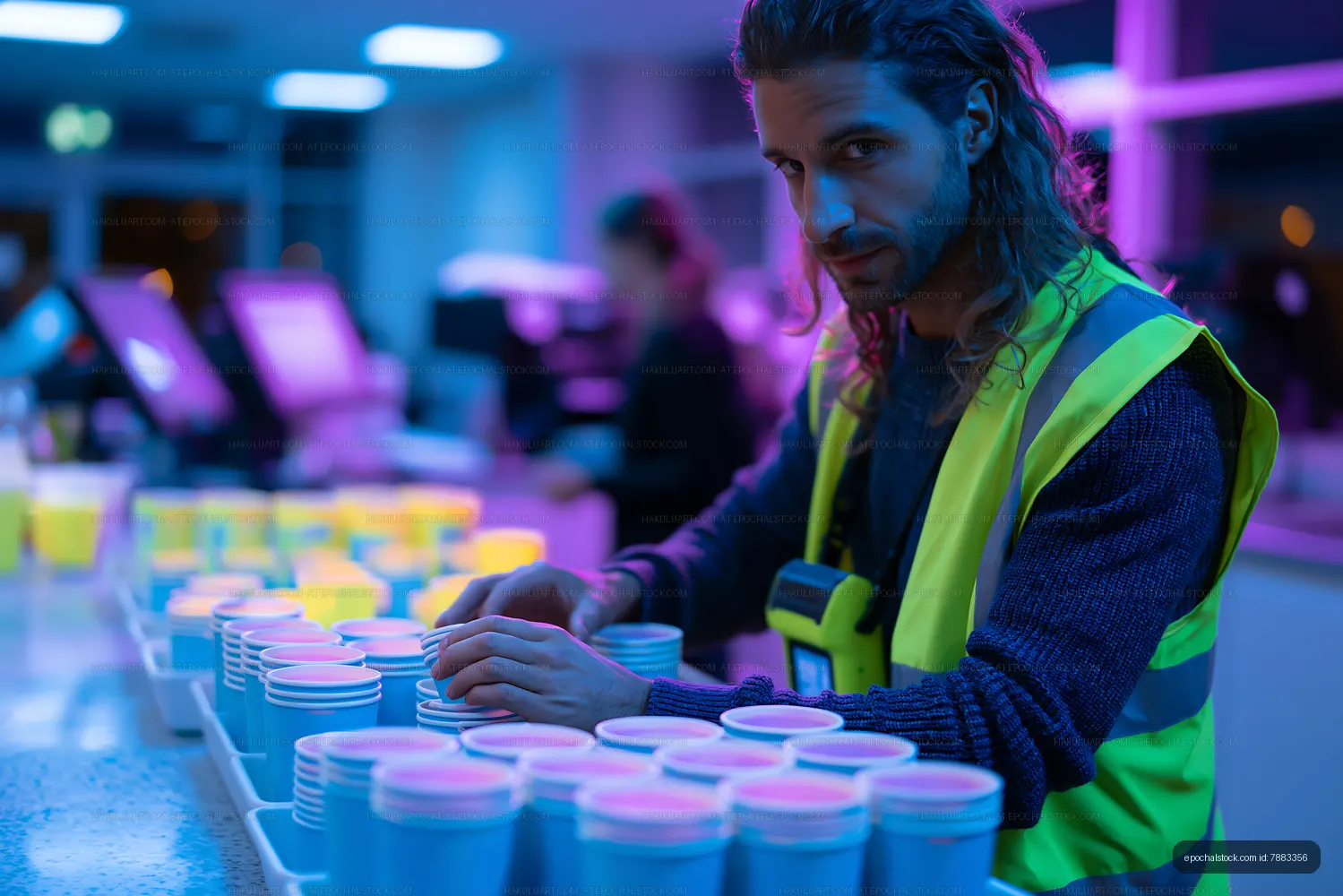 Worker prepares drinks in a bar