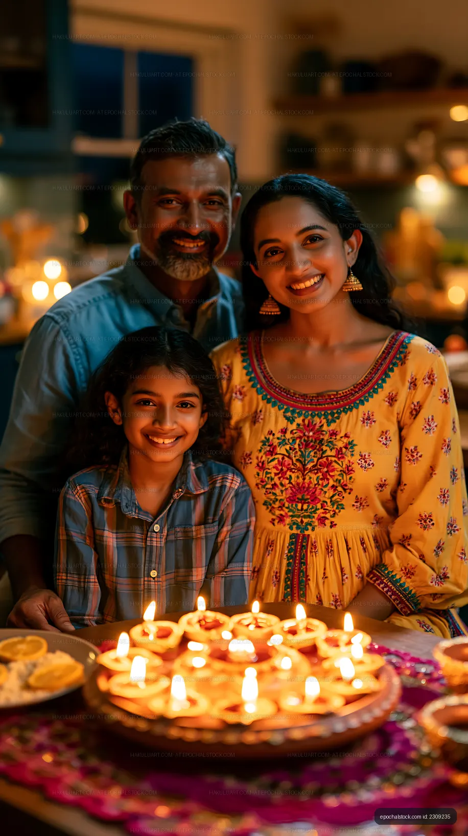 Family celebration with candles during festival at home