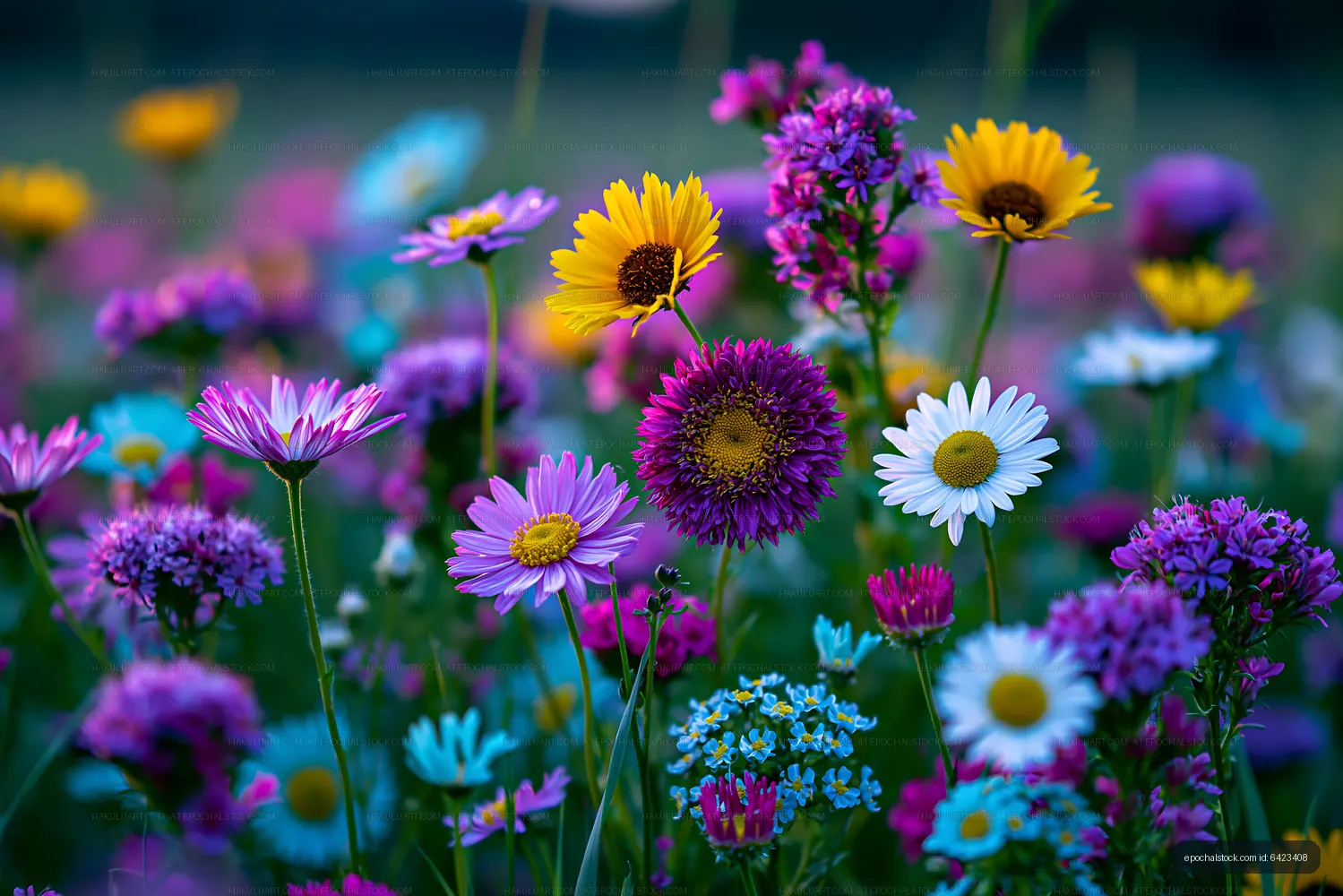 Colorful wildflower meadow in springtime bloom