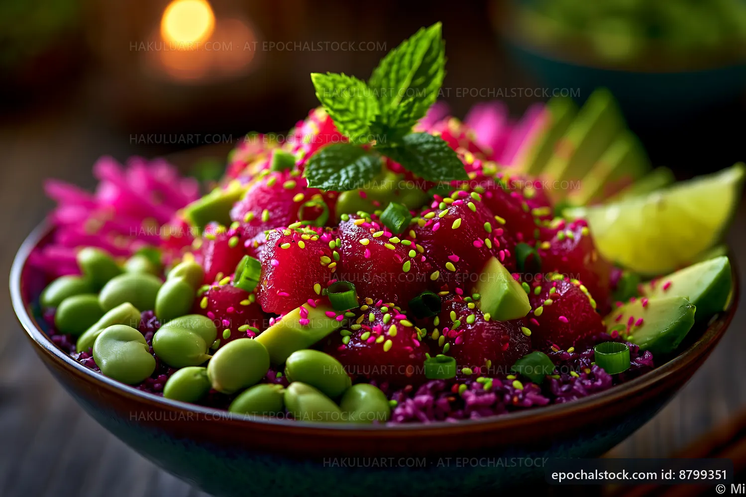 Fruit salad with colorful ingredients in a bowl