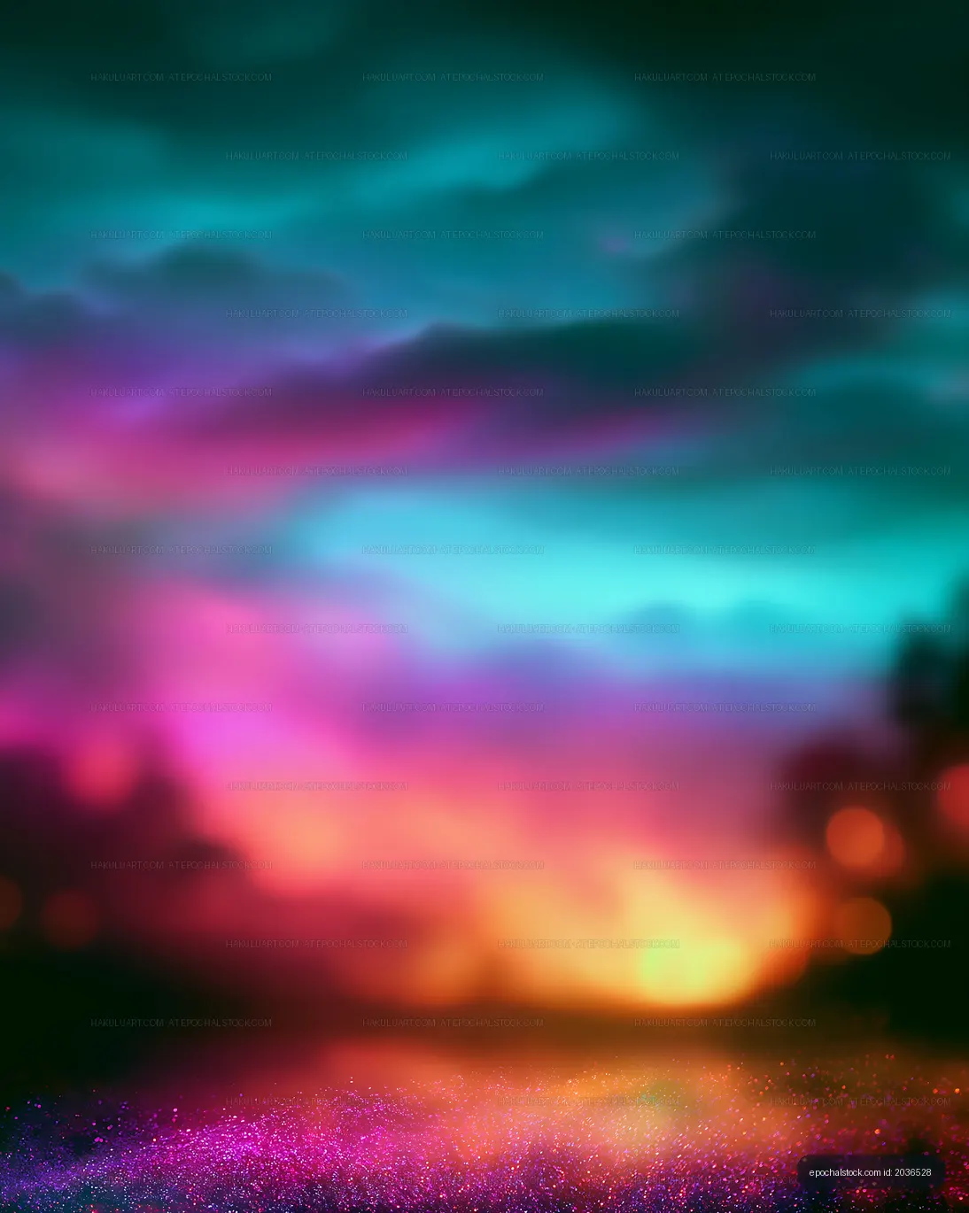 Colorful abstract sunset over water with clouds and reflections