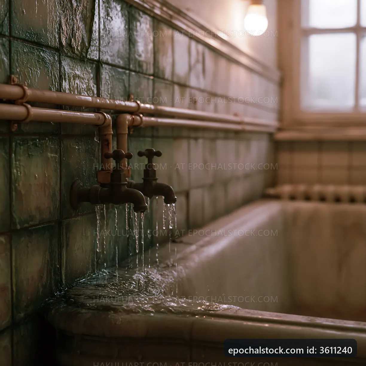 Old bathroom with a vintage sink and running water