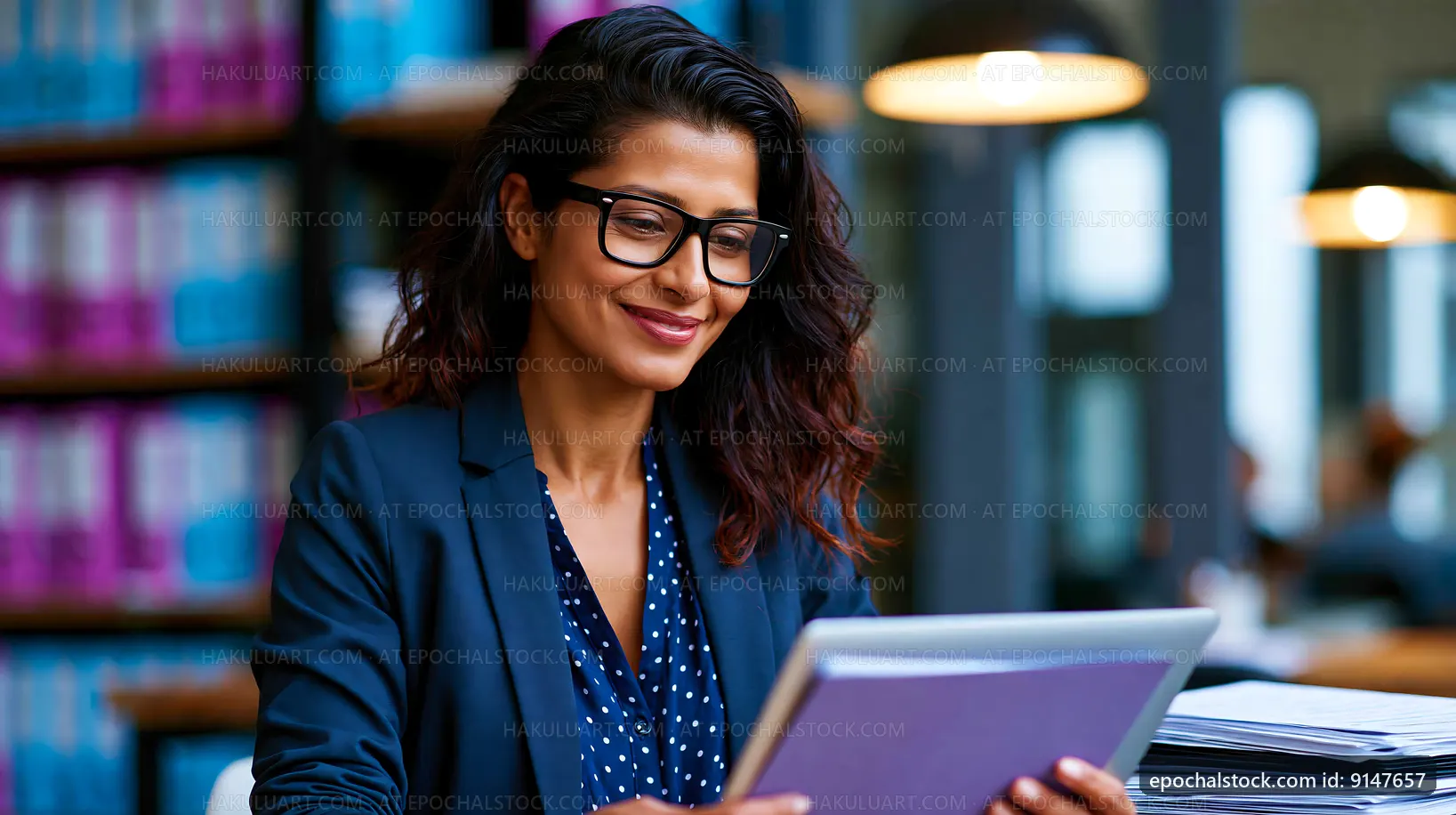 Businesswoman working on tablet in a modern office