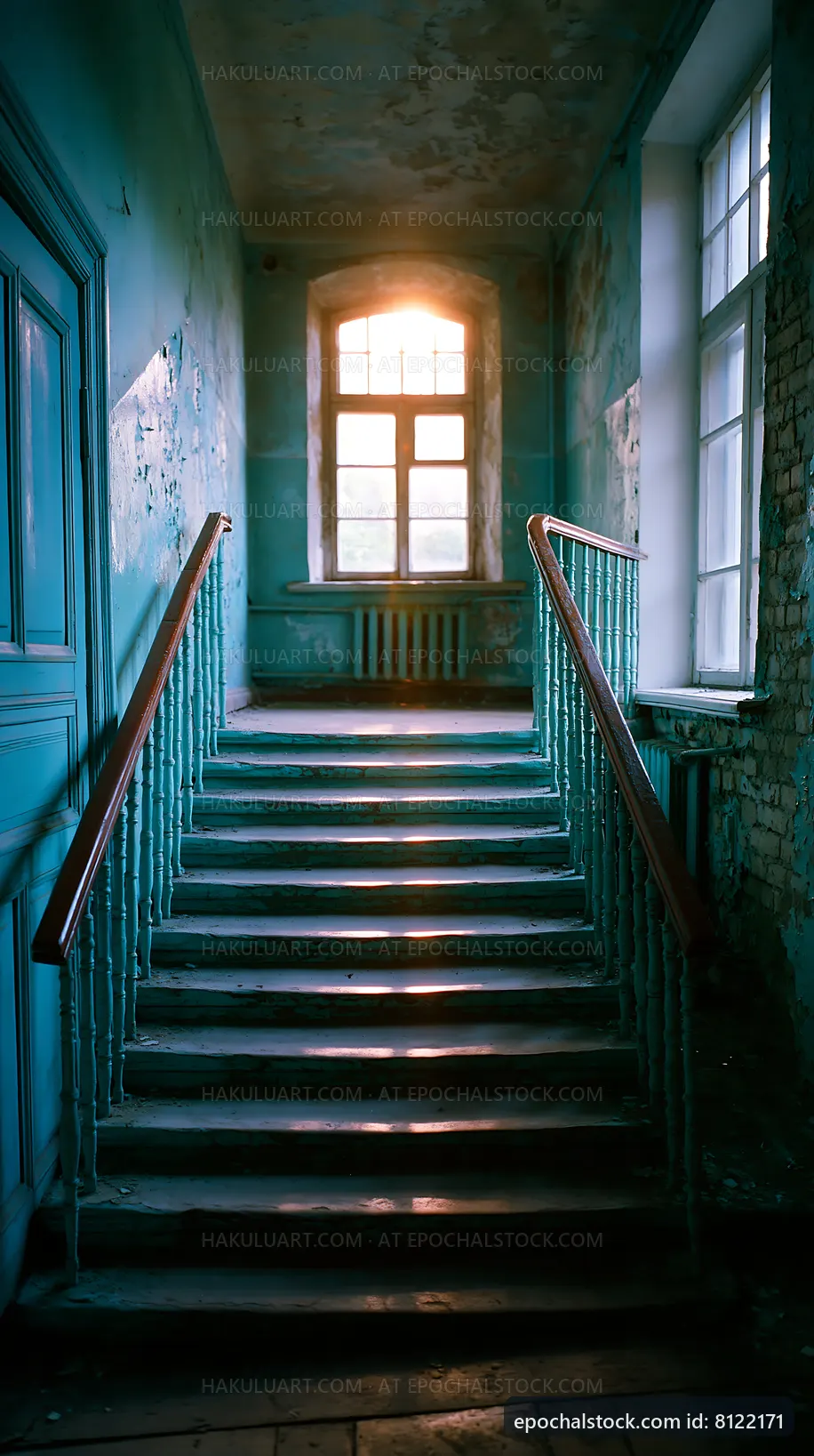 Sunlight streaming in through a window onto a staircase