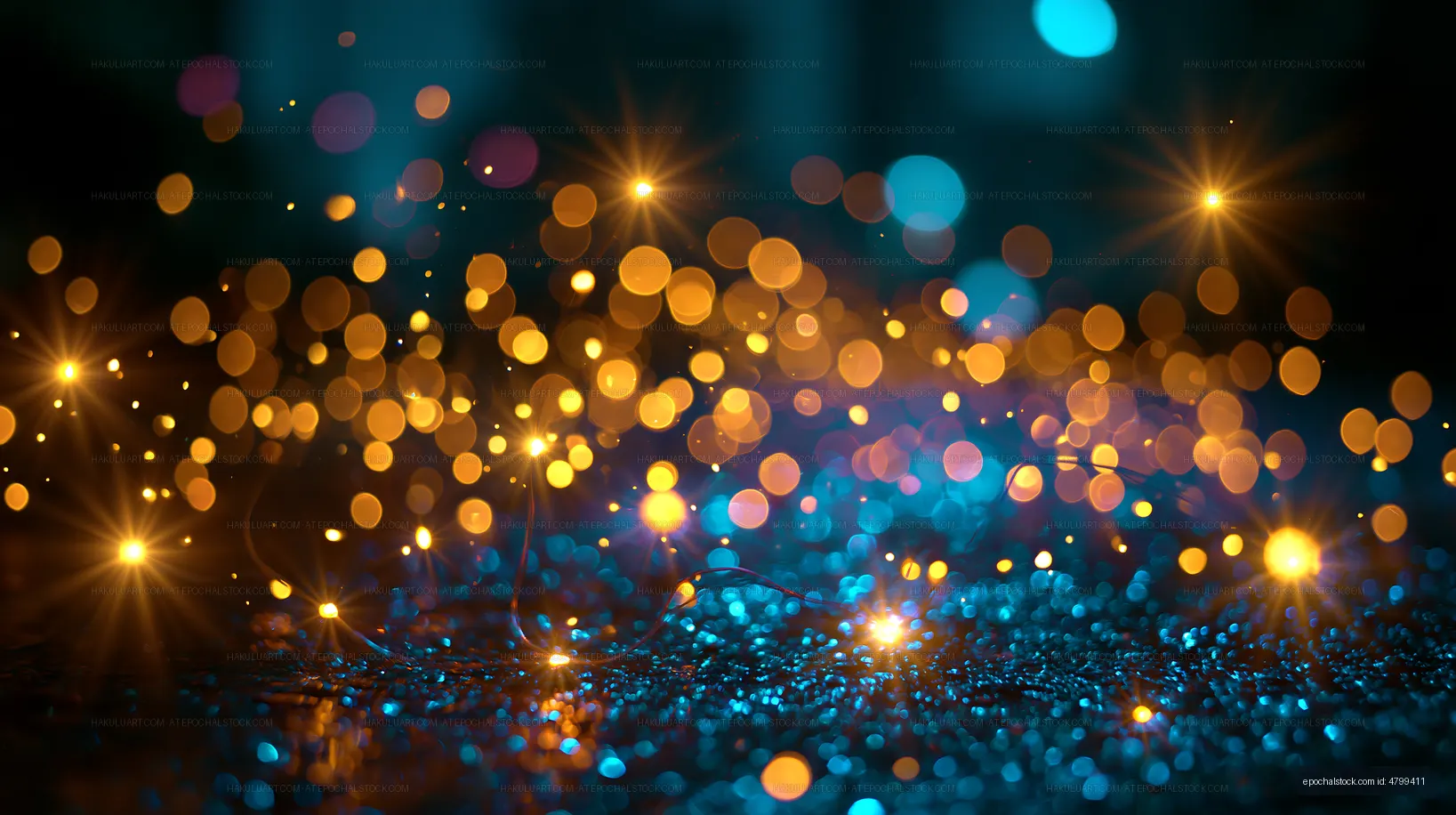 Bright glowing lights on a dark background in a festive setting