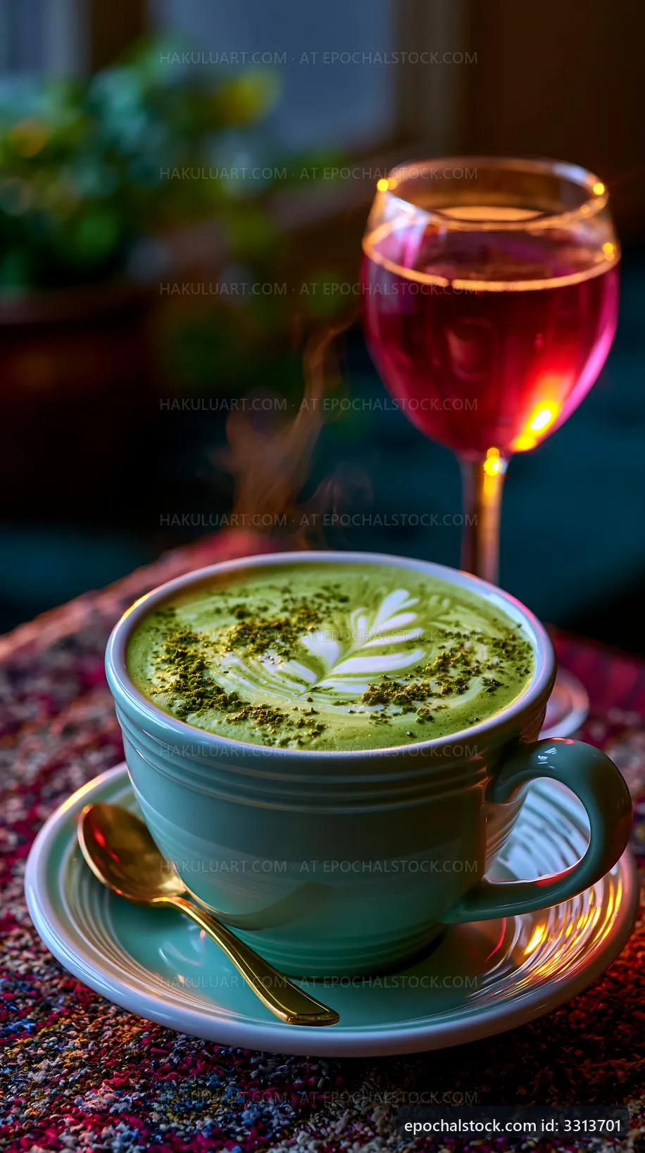 Coffee and tea setup with greenery in a cozy setting