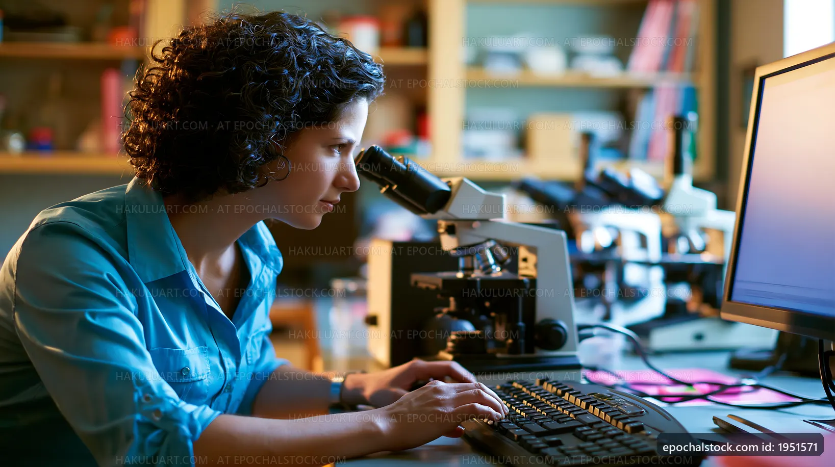 Scientist working at a microscope in a lab