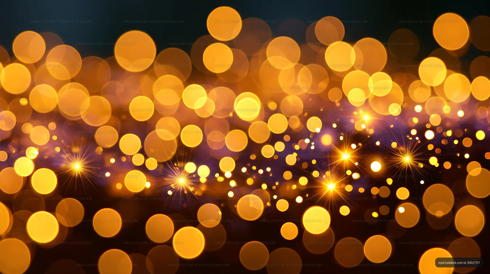 Bokeh lights in shades of orange and gold create a festive backdrop