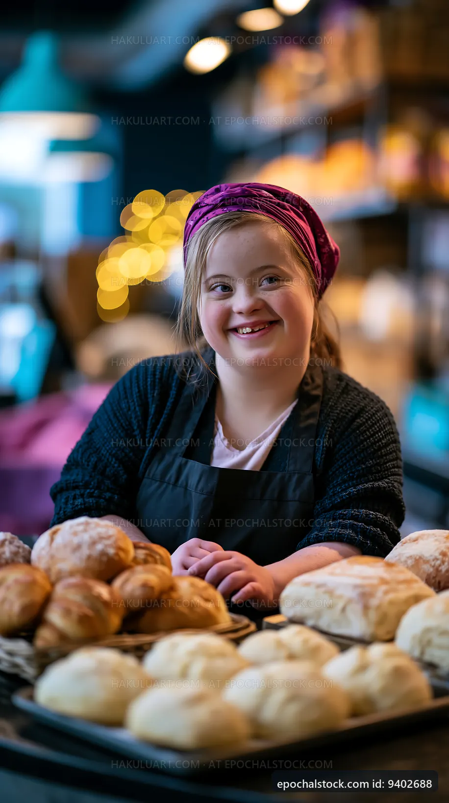 Baker with Down syndrome posing in bakery