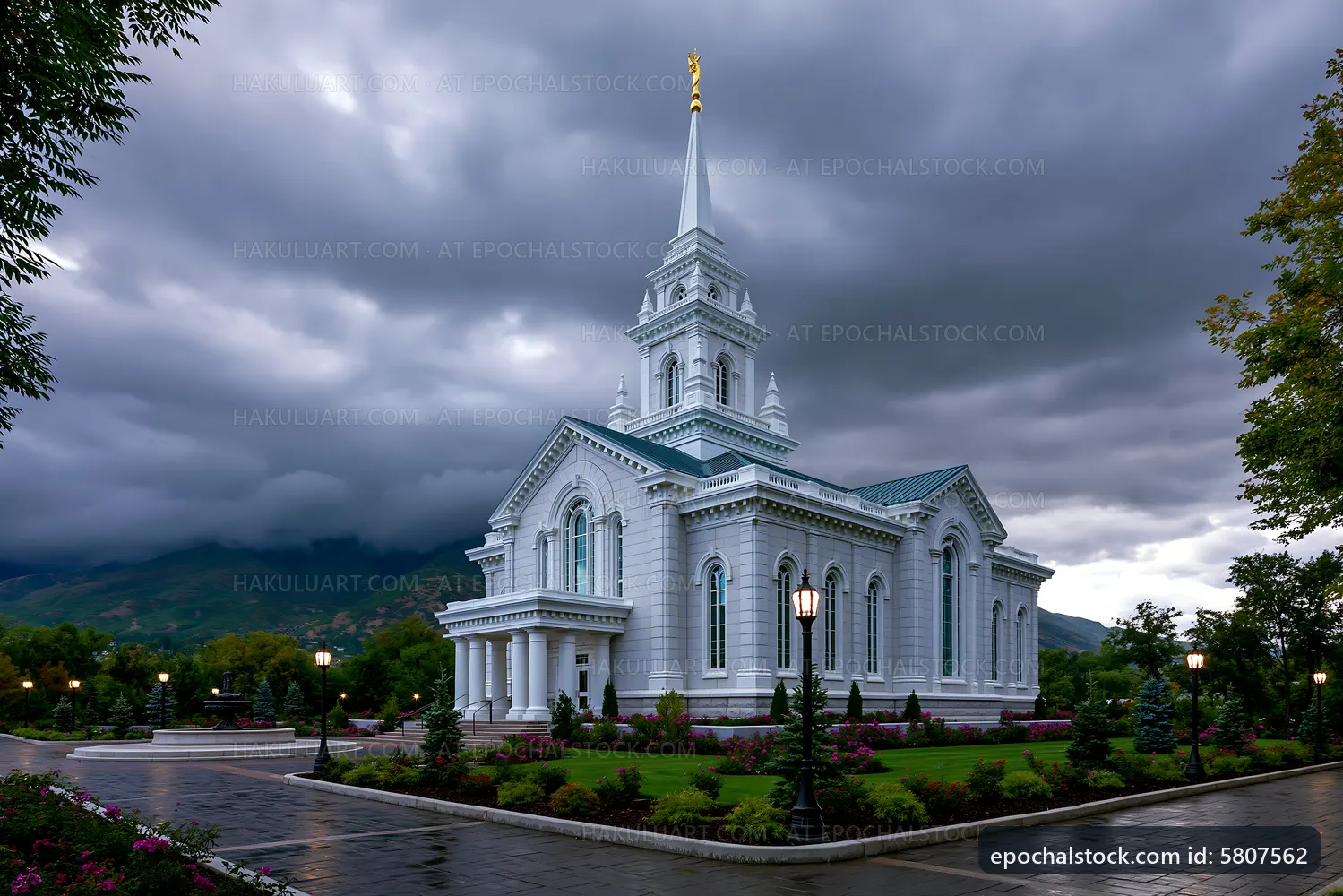 White church building under cloudy sky