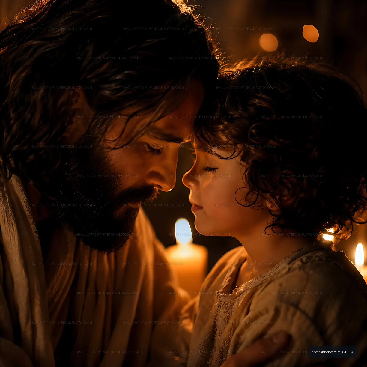Father and child share a moment by candlelight