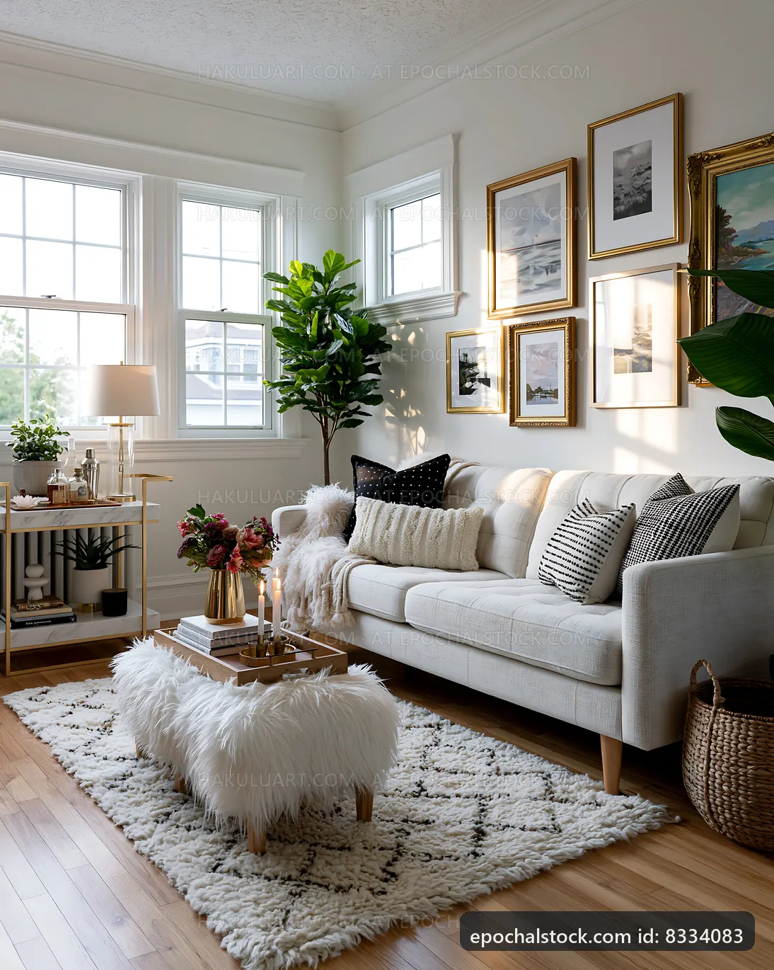 Cozy living room with natural light and stylish decor