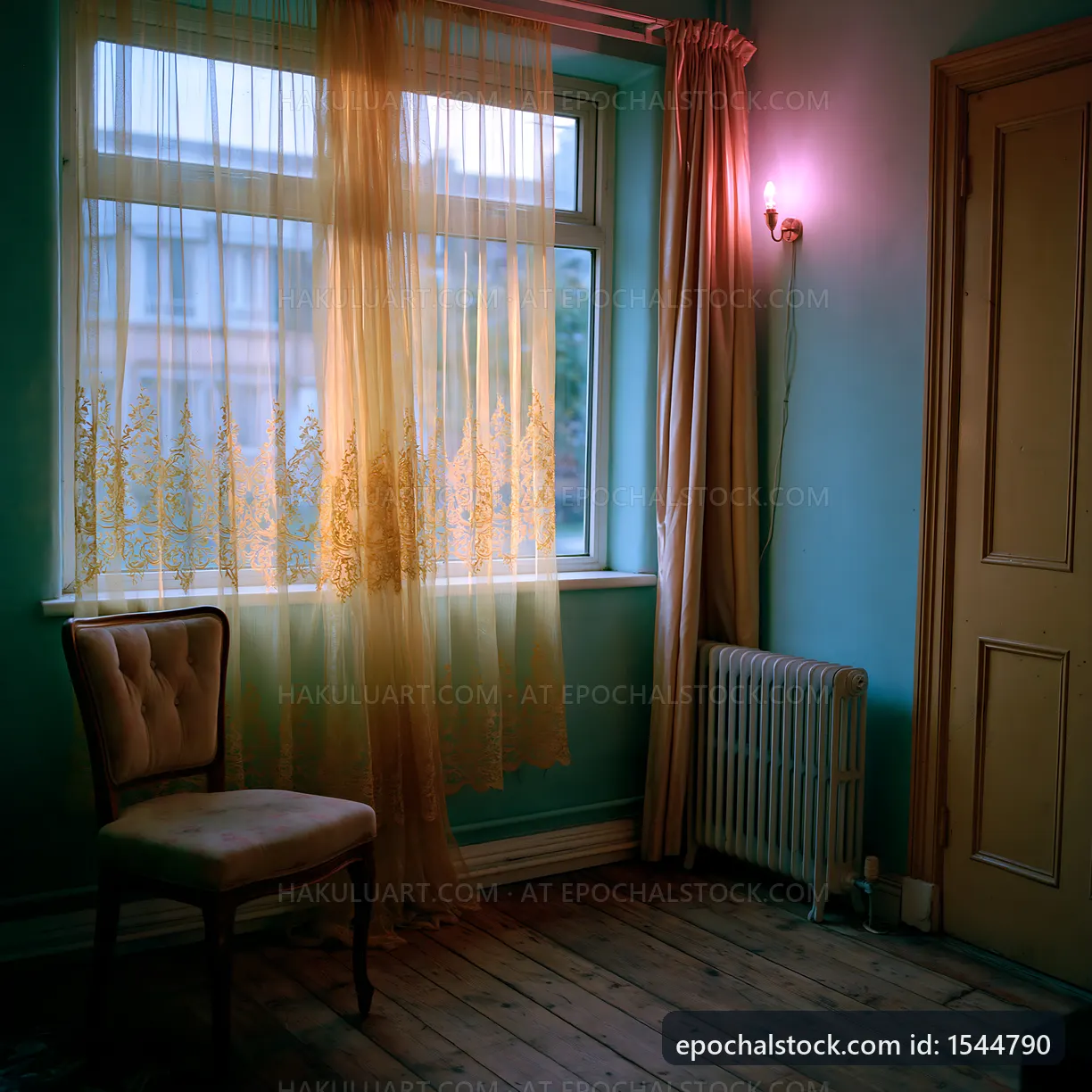 Bright room with chair and window featuring sheer curtains