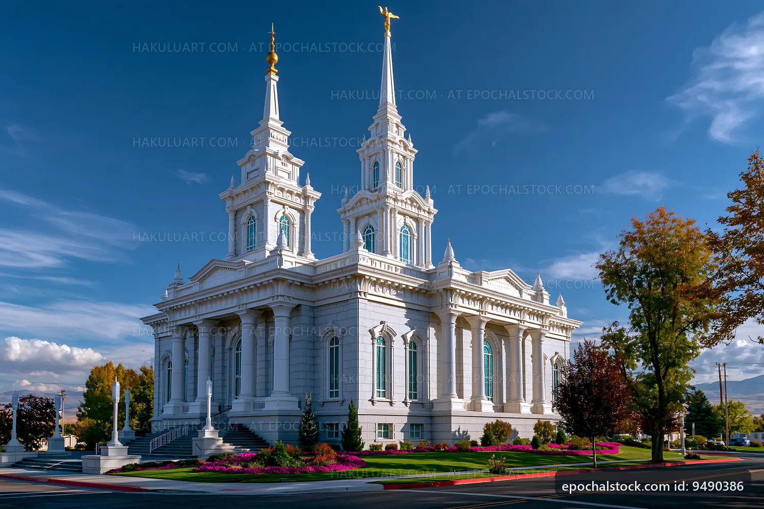 Beautiful church with two towers under blue sky