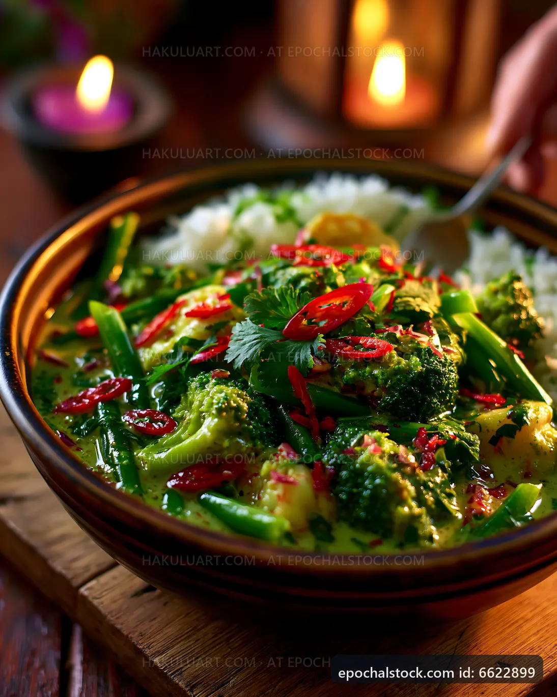 Colorful vegetable dish with rice in warm setting