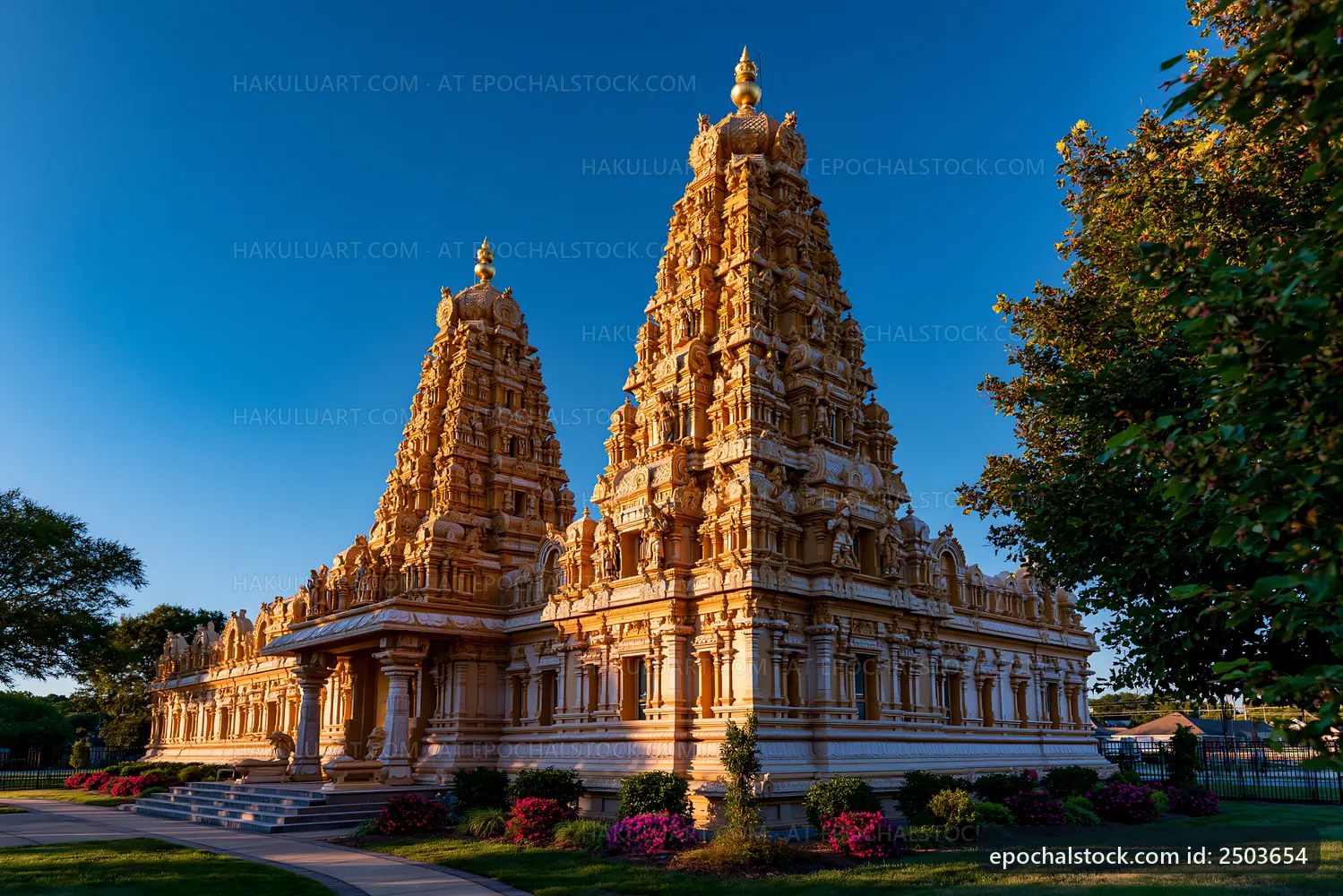 Golden temple daytime view with blue sky