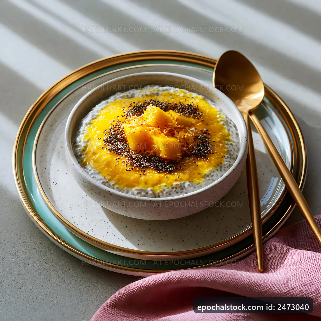 Healthy chia seed pudding with mango and chia seeds