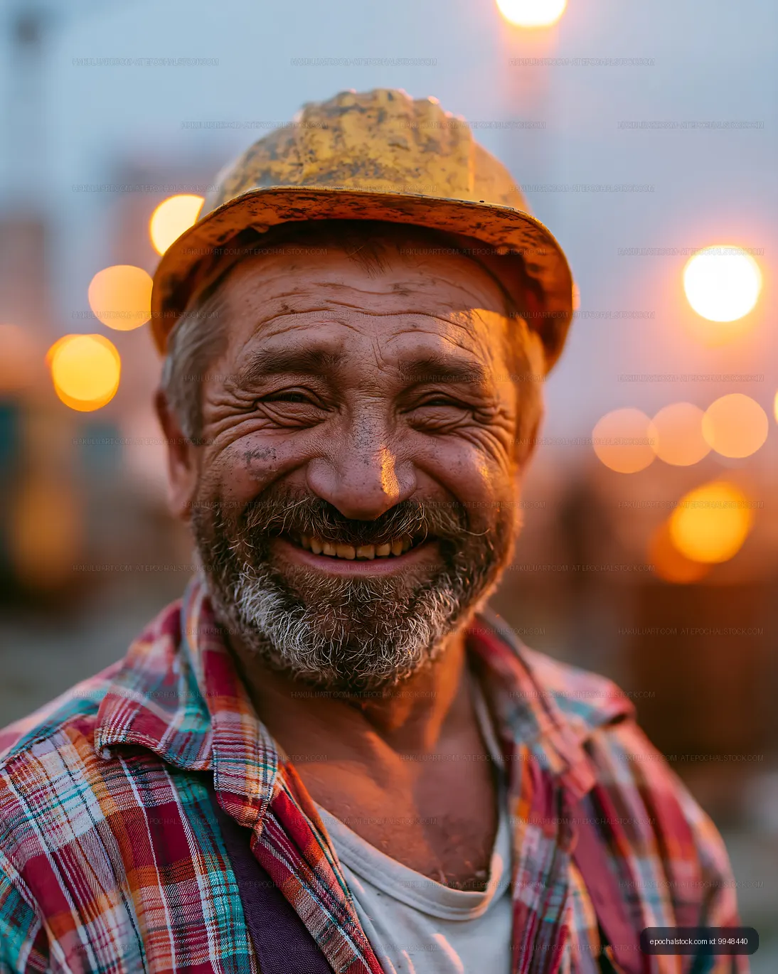 Smiling worker wearing a helmet at a construction site
