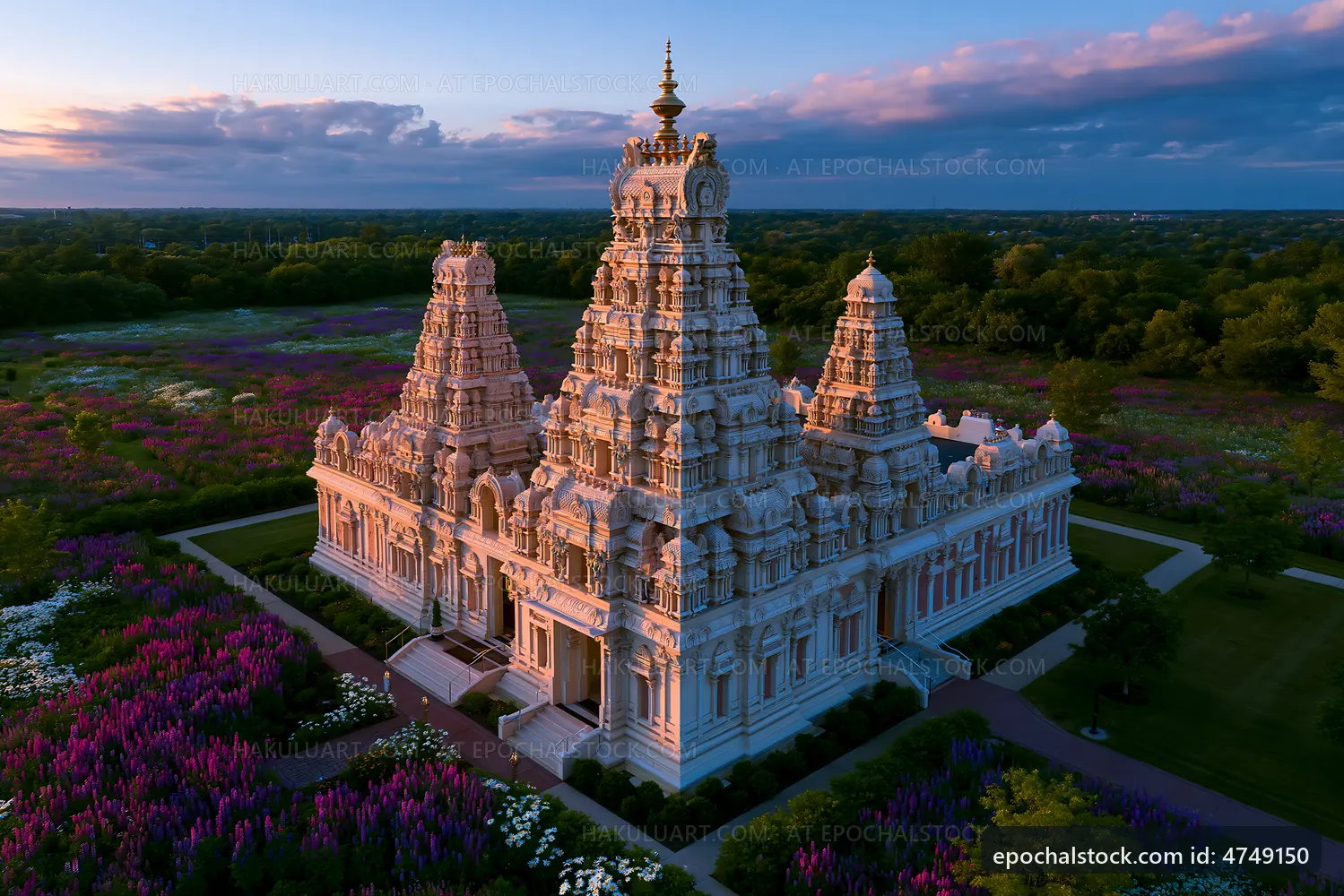 Beautiful temple with intricate architecture at sunset