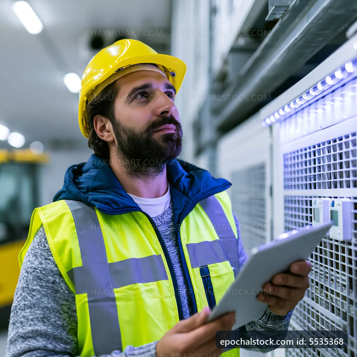 Worker inspecting equipment in industrial facility
