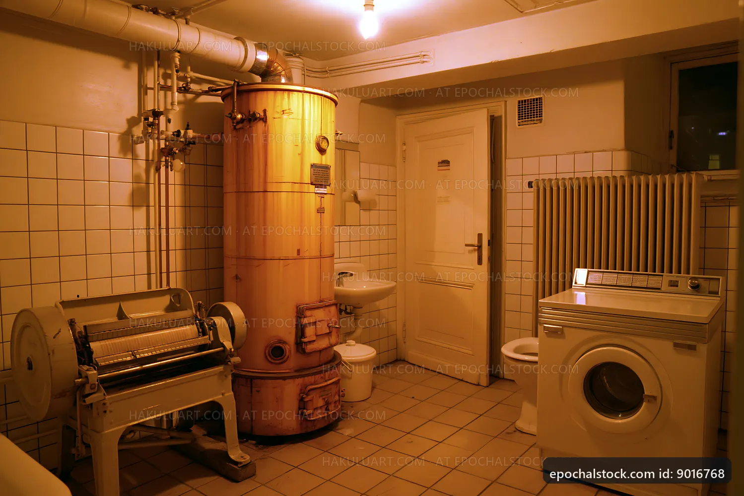 Old laundry room with vintage equipment and washing machine