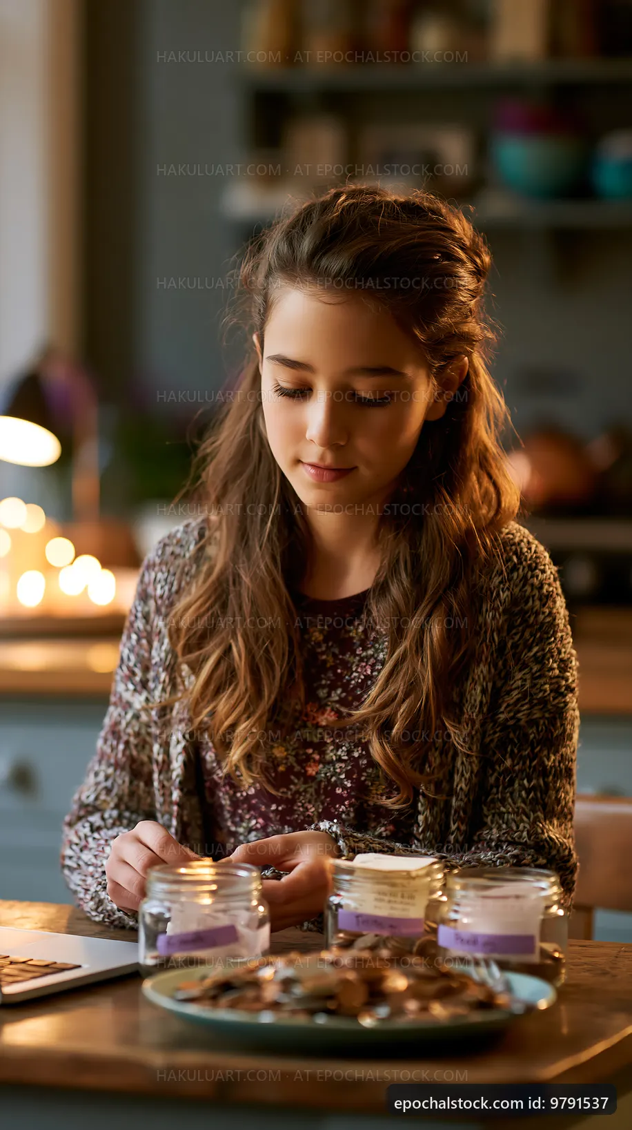 Young girl making candles in a cozy home kitchen