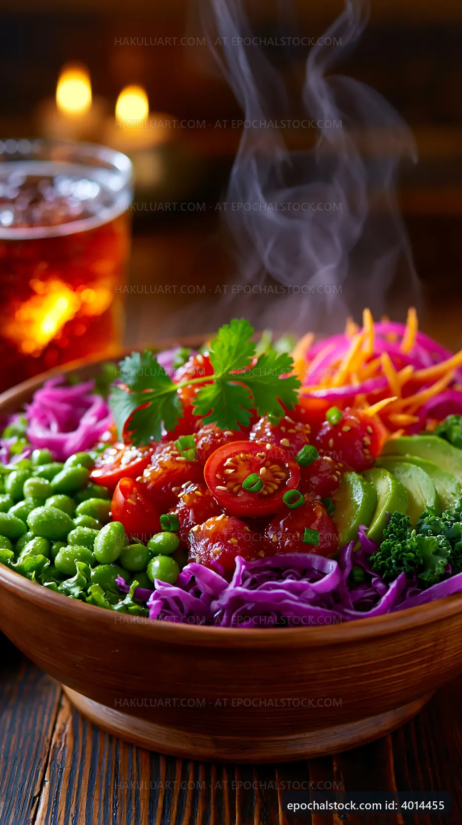 Colorful salad bowl with fresh vegetables and herbs