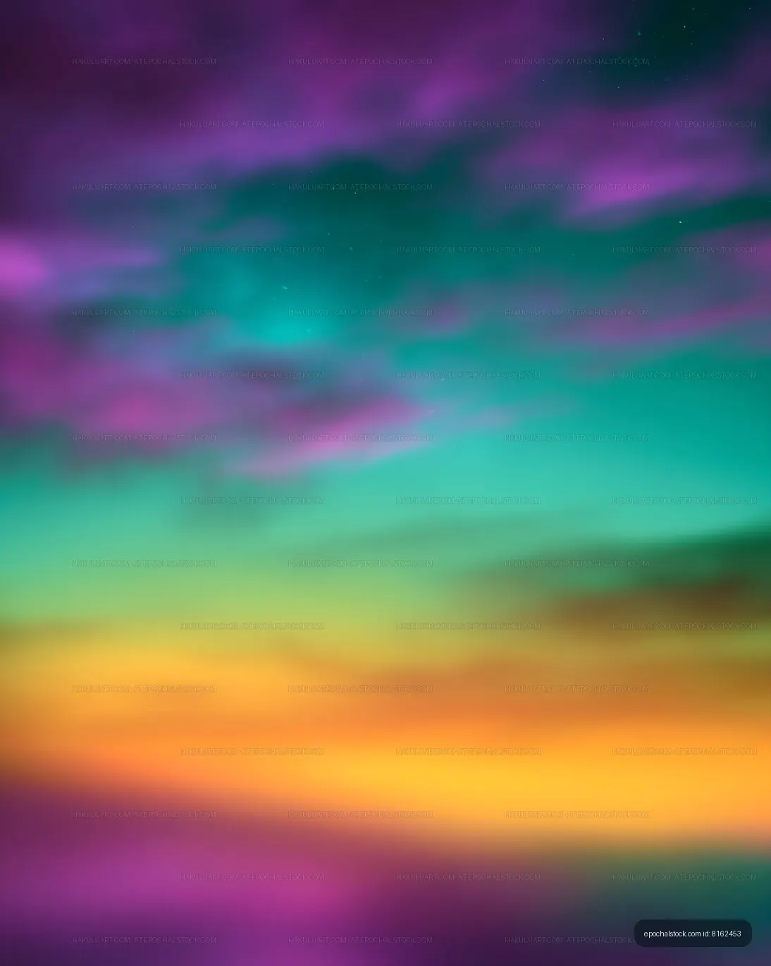 Colorful sky at sunset with layers of purple and green
