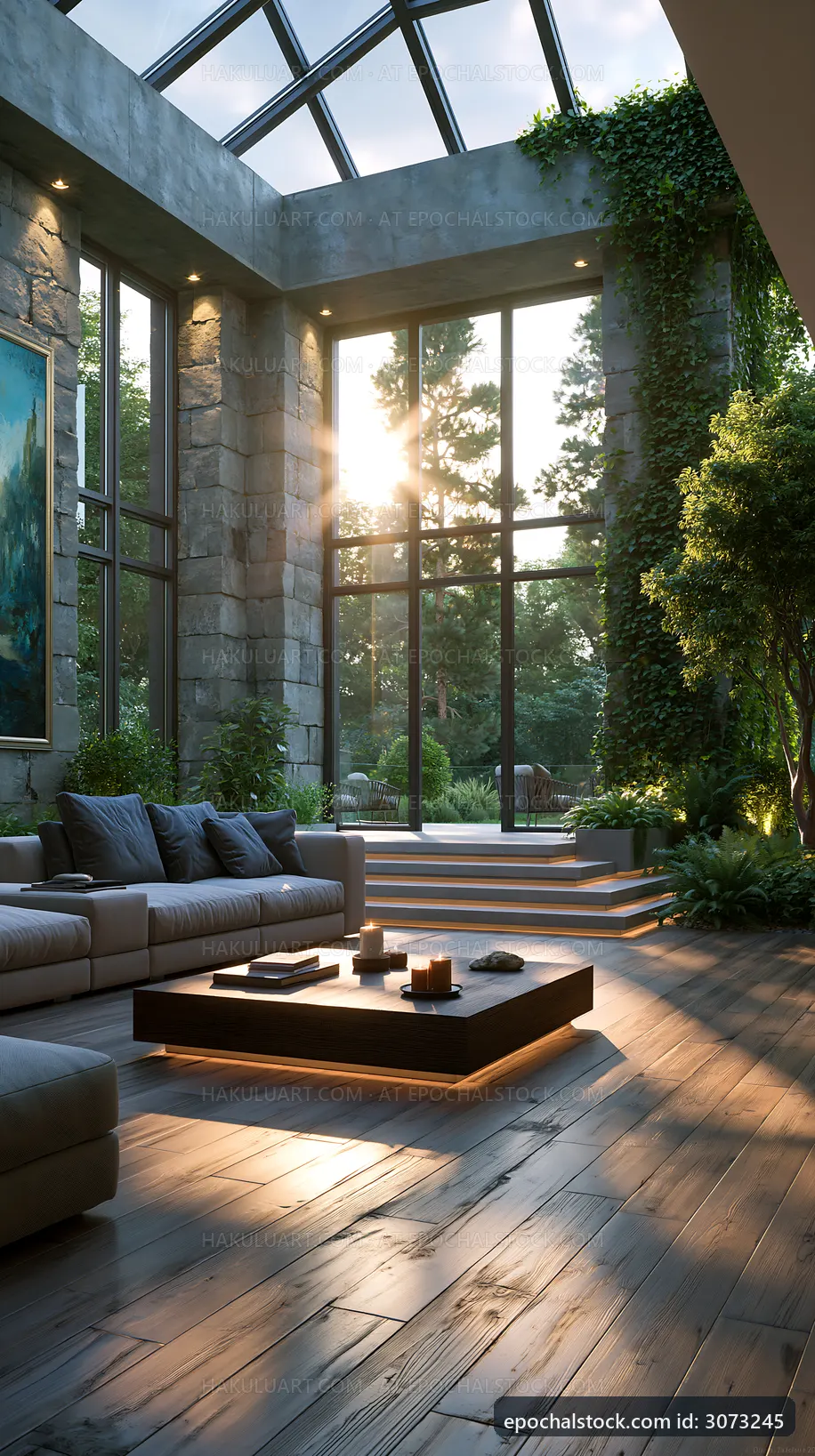 Natural light streaming into a modern living space with greenery