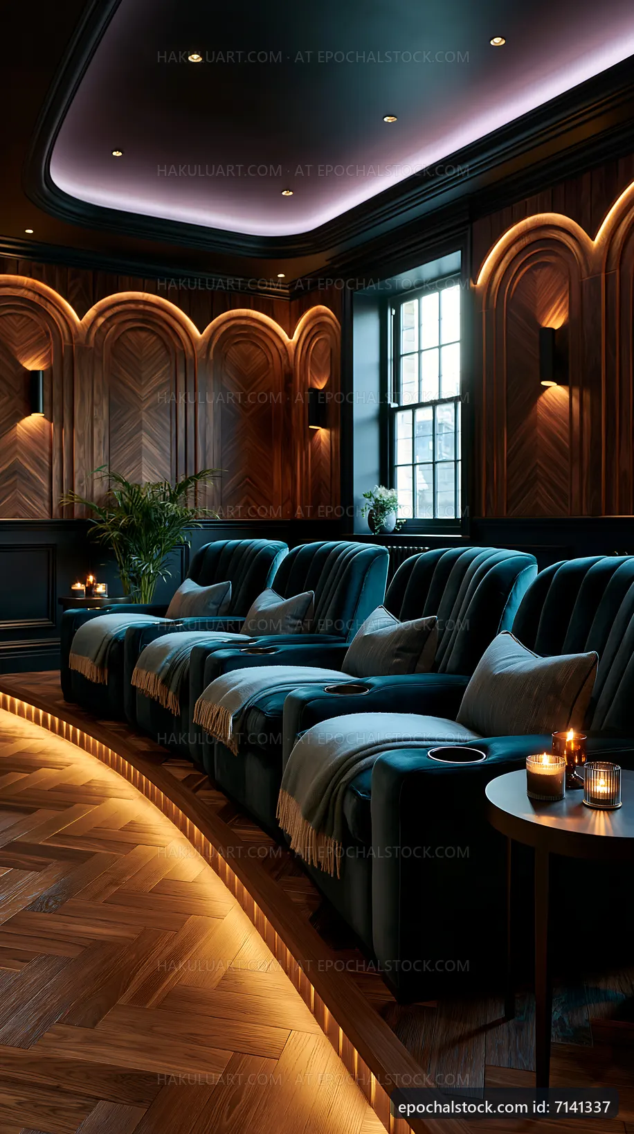 Cozy seating area with modern design and warm lighting