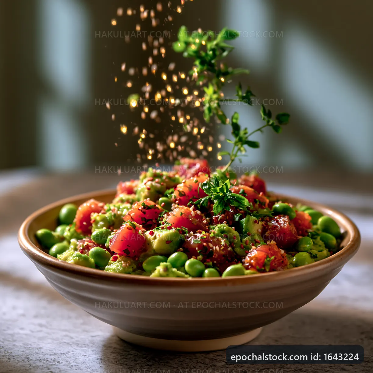 Fresh vegetable salad with herbs and spices