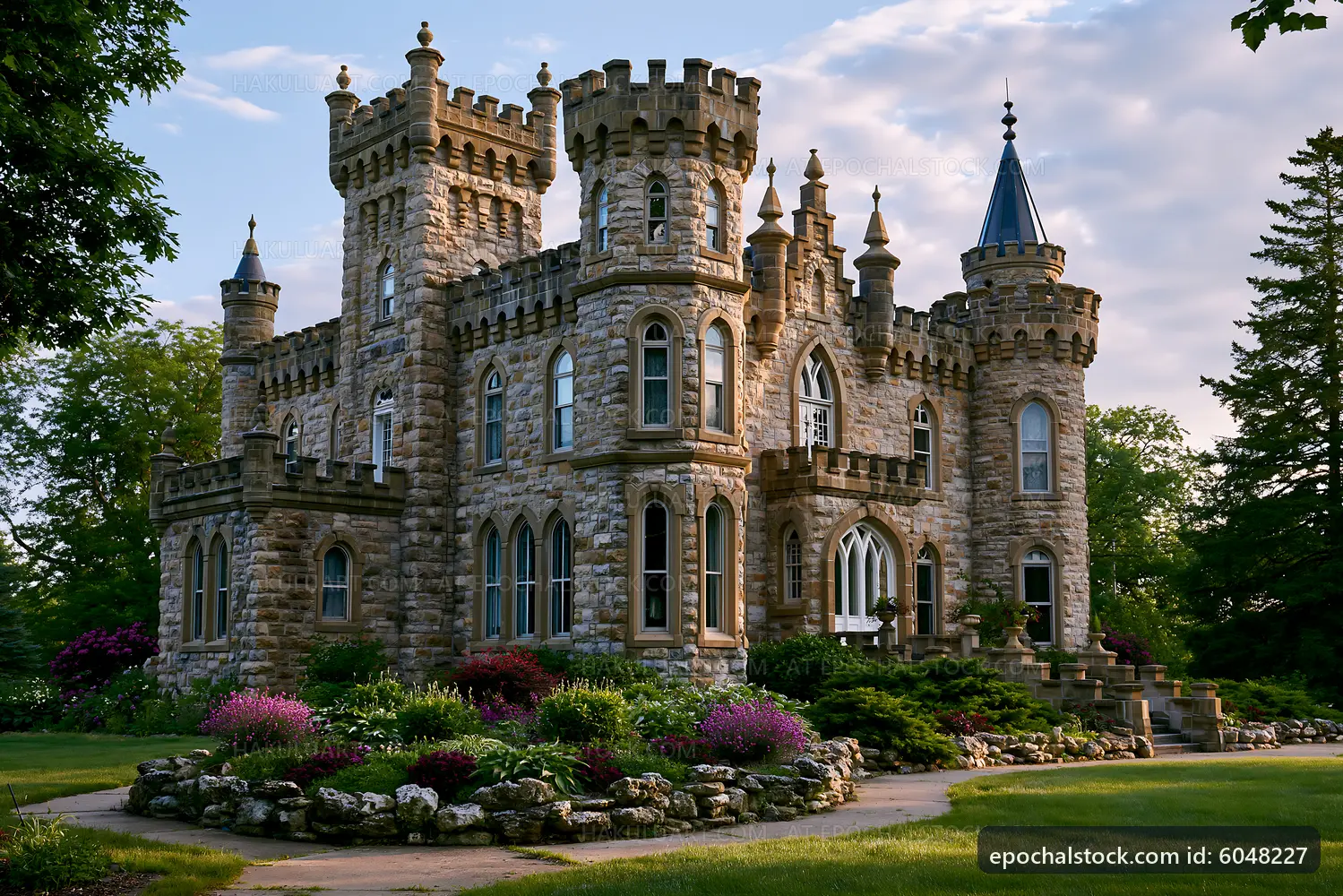 Historic castle with ornate architecture and gardens