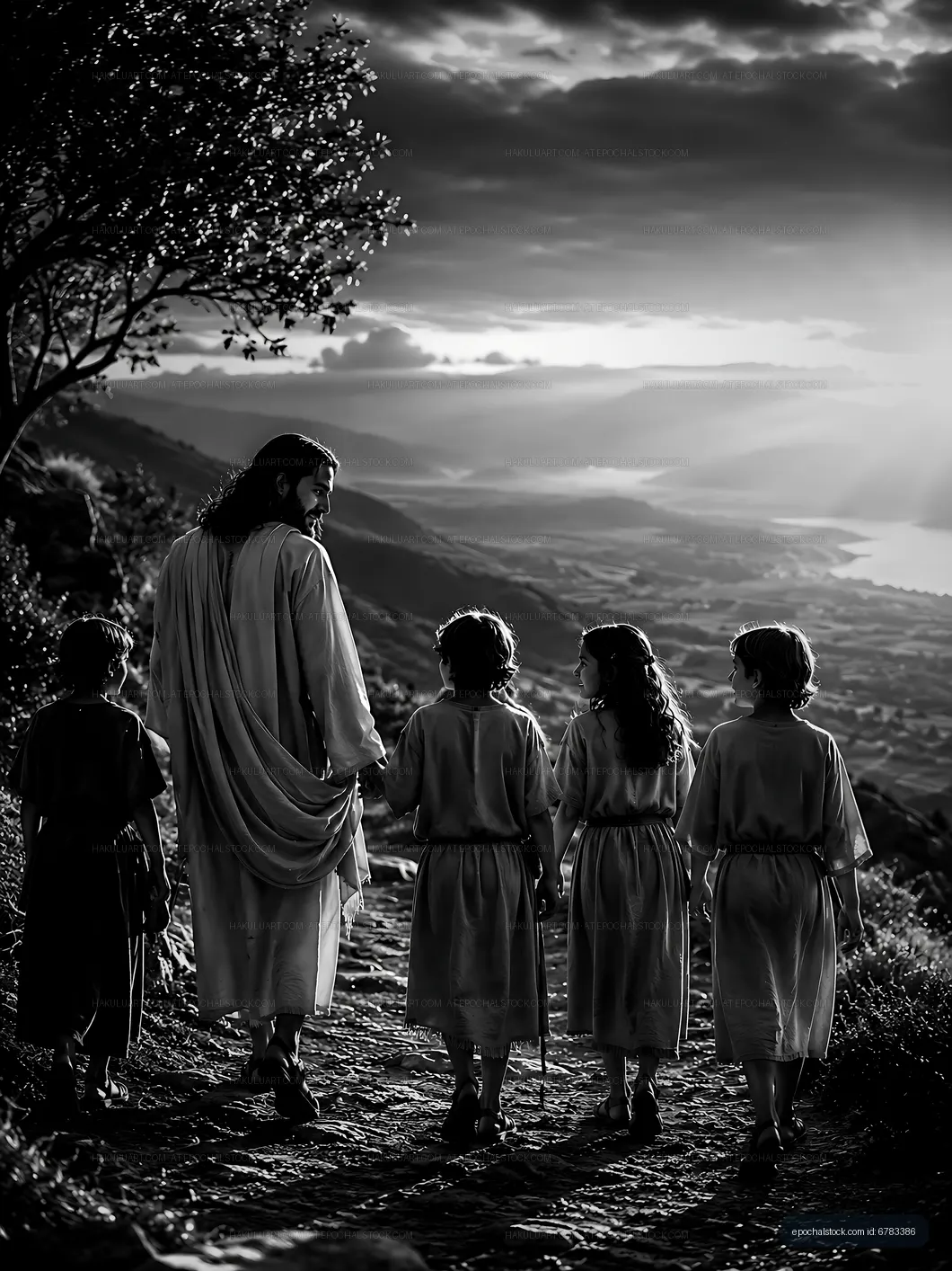 Walking together down a path in a mountain landscape